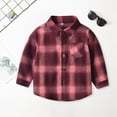 thumbnail image 2 of TOWED22 Boys Flannel Plaid Shirt Casual Button Down Shirts Long Sleeve Jacket Lapel Shacket Coat Tops Casual Outwear,Brick Red,7-8 Y, 2 of 5
