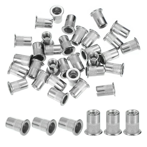 Uxcell 0.6 x 0.5 inch Silver Rivet Nut Flat Head Threaded Insert Nut for Industrial Applications 20 Pcs