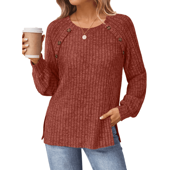 SUNBS Long Sleeve Shirts for Women Casual Tunic Tops Crewneck Dressy Blouse Trendy Clothes