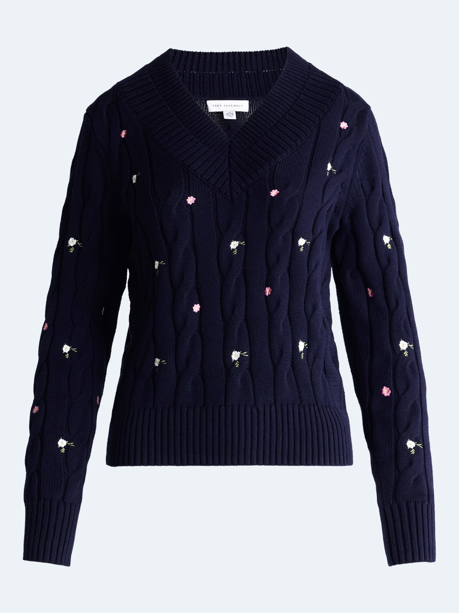 Free Assembly Women's and Women's Plus Cotton Cable Knit Sweater, Midweight, Sizes XS-4X