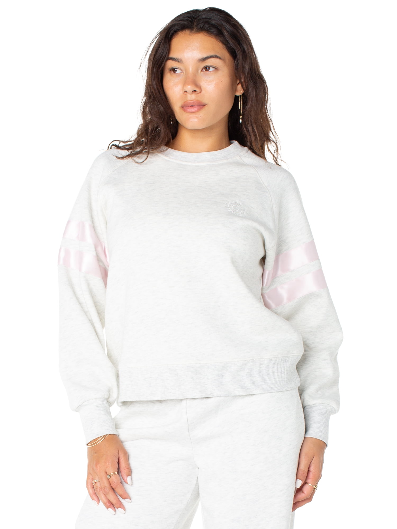 Celebrity Pink Women's Satin Stripe Crew Neck Sweatshirt, Sizes XS-XXXL