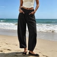 thumbnail image 4 of Costeam Womens Barrel Cropped Cargo Pants Double Knee Stitch Detail Side Slip Pockets Full Drawstring Elastic High Waist Lightweight Loose Ankle Length Utility Casual Trousers, 4 of 7