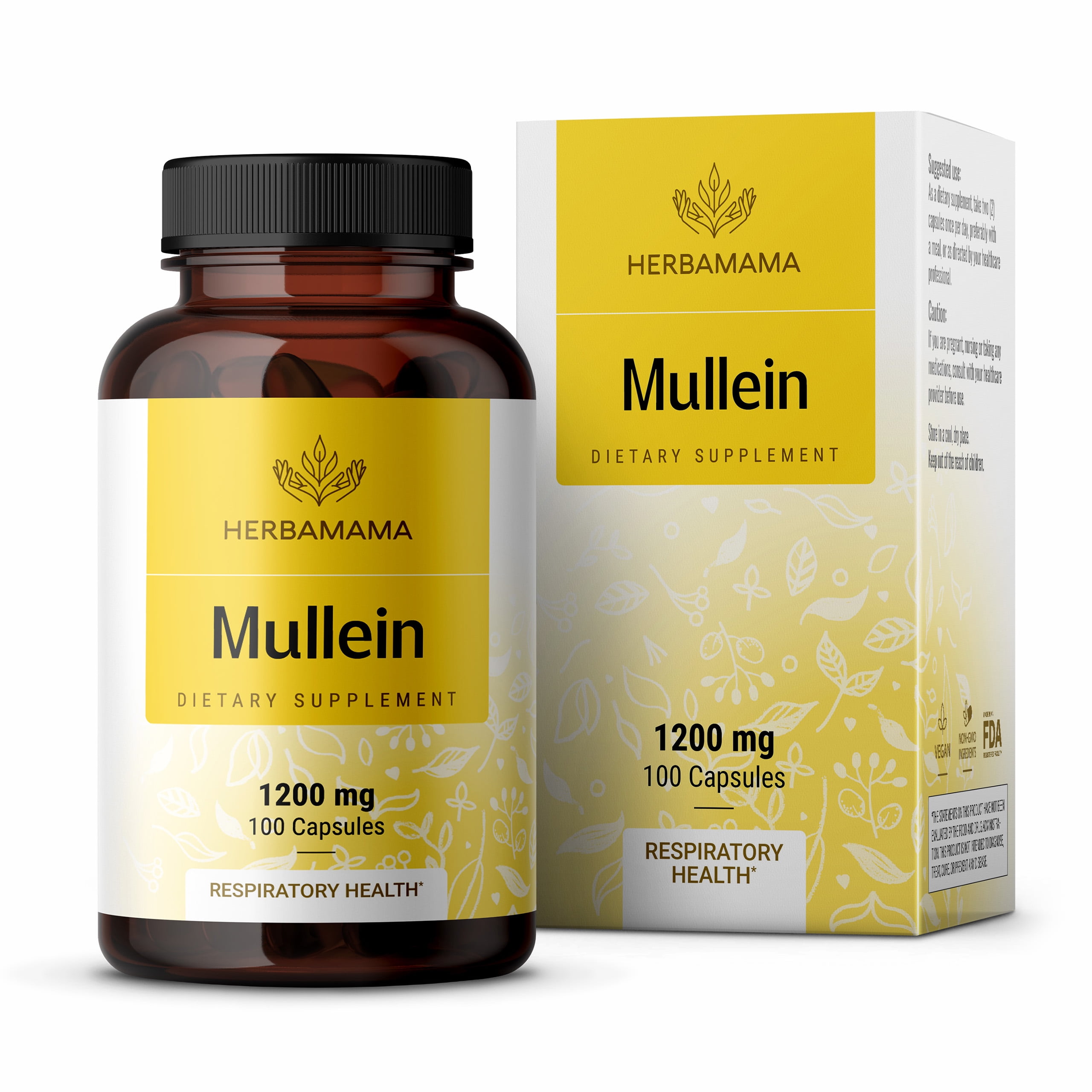 HERBAMAMA Mullein Leaf Extract 100 Veggie Capsules Respiratory Health and Immune Support