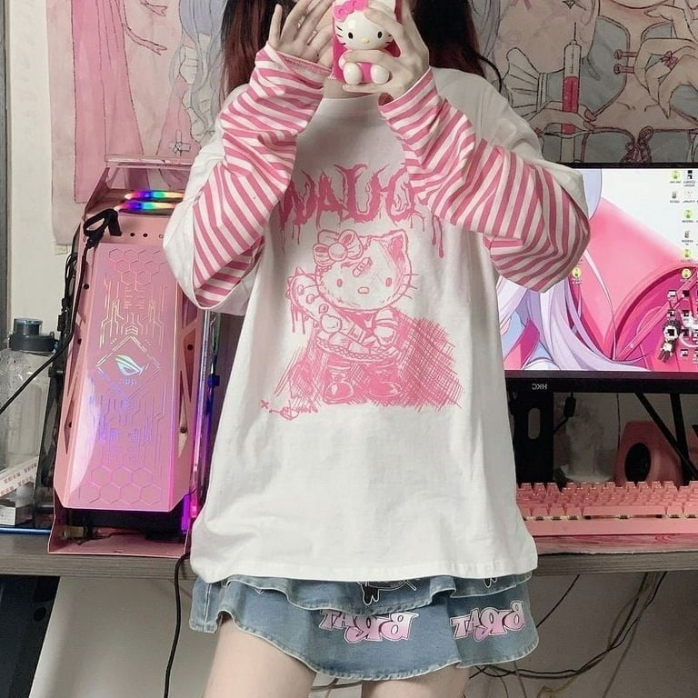 Sanrio Hello Kitty T Shirt Women Spring Autumn Fake Two