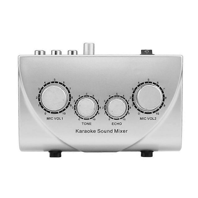 Karaoke Sound Mixer Portable Sound Mixer Professional Audio System Karaoke Dual Mic Inputs Audio Sound Mixer Silver (EU)
