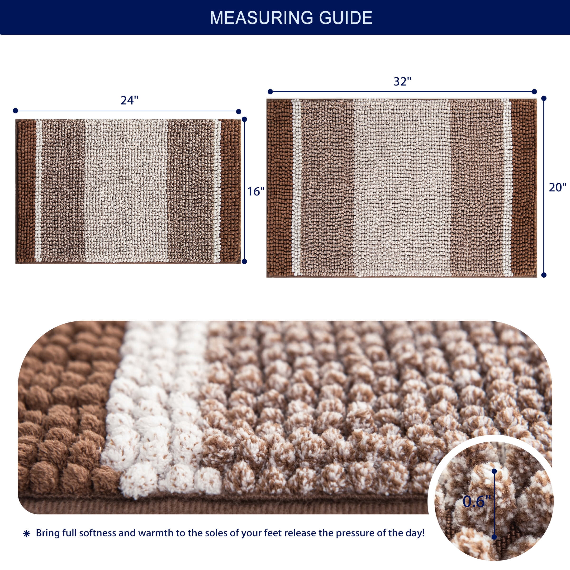 Subrtex Bathroom Rugs Chenille Plush Bath Mat Water Absorbent,16"x24", Coffee