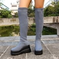 thumbnail image 2 of Gray Women'S Casual Winter Boots Fashion Solid Round Toe Thick Bottom Wedge Heel Mesh Elastic Stockings Over-The-Knee Boots Outdoor Indoor Shoes Weight 2.34 Pounds, 2 of 9