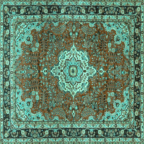 Ahgly Company Indoor Square Persian Turquoise Blue Traditional Area Rugs, 7' Square