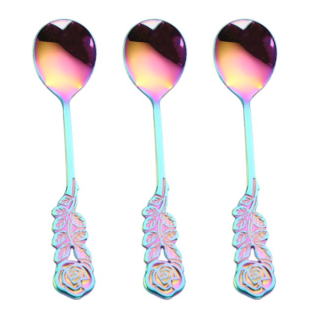 3pcs Stainless Steel Mini Coffee Spoon Dessert Spoon Cake Spoon Mirror Surface for Home (Colorful)