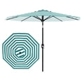 thumbnail image 1 of Garvee Parasol de Table de Patio 10 Pi, 8 Baleines, Manivelle et Inclinaison à Bouton-Poussoir, Rayures Turquoise et Blanches, 1 of 6