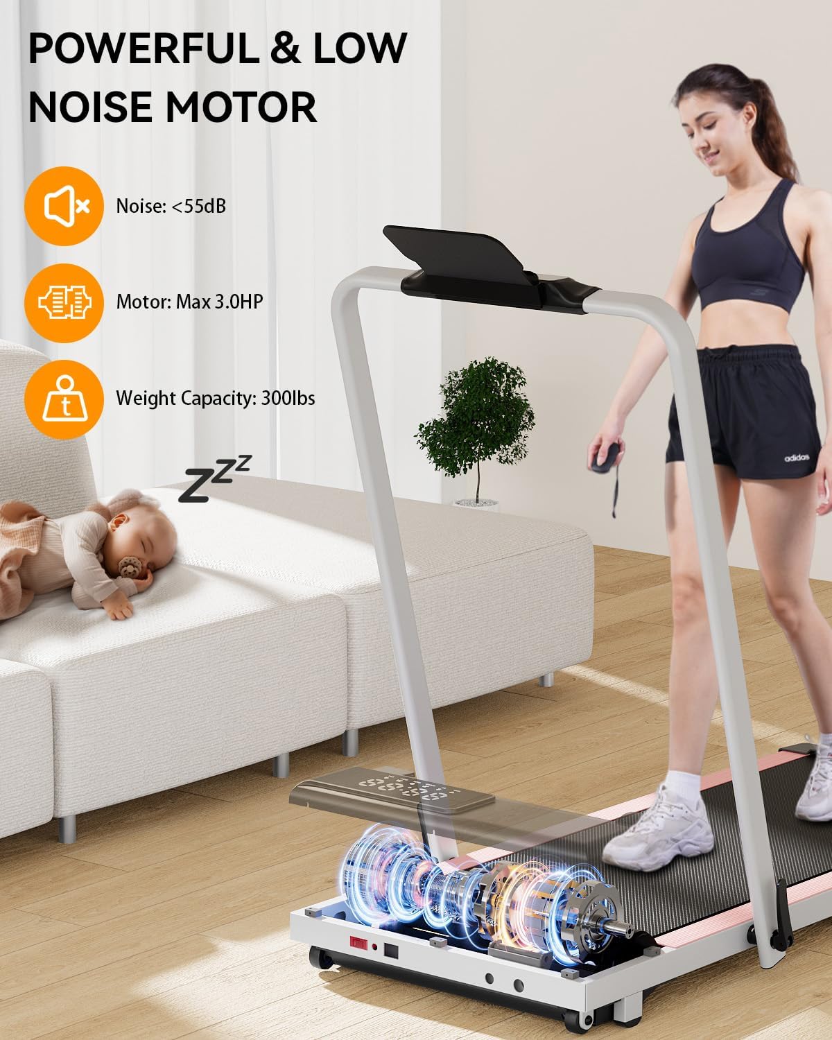Folding Treadmill for Home,3 in 1 Under Desk Treadmill for Home&Office,Speed Range 7.5mph,300lbs Weight Capacity