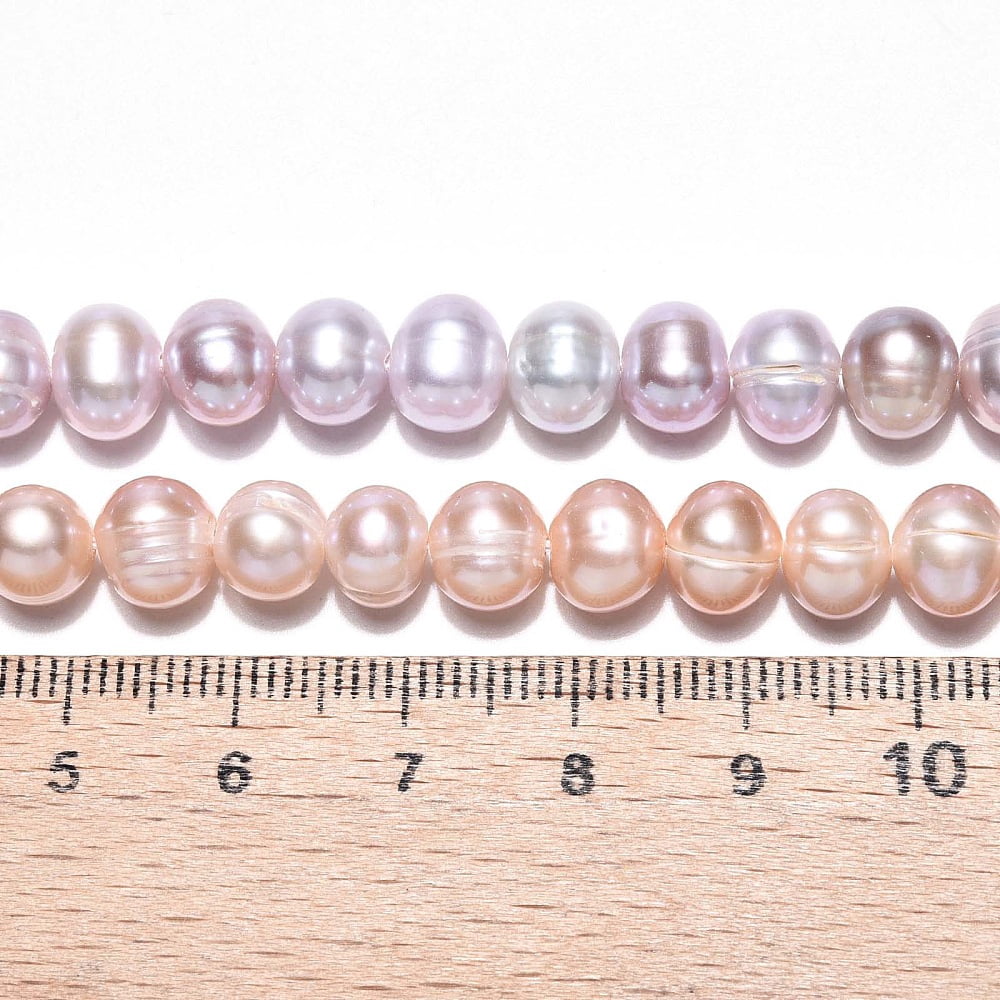 Natural Cultured Freshwater Pearl Beads Strands Grooved Potato Plum 6~7.5x7~8.5mm Hole: 0.7mm 52~55pcs/strand 13.98~14.37 inch(35.5~36.5cm)