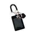 thumbnail image 2 of Premium Black Leather Card Holder with Heart Keychain, Portable ID Badge Sleeve and Protective Card Cover with Spiral Wrist Strap, 2 of 6