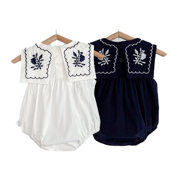LYMAYTER ‌3-24M Newborn Baby Girls Bubble Romper Summer Ruffle Sleeveless Embroidery Vintage Bodysuit‌