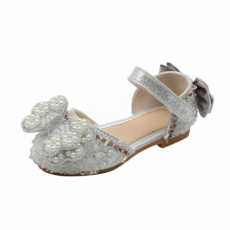 

nsendm Female Sandal Little Kid Girls Sandals Size 11 Bow Mary Jane Shoes Ballerina with Satin Ankle Tie for Wedding Girls Wedge Sandals Size 13 Silver 11.5