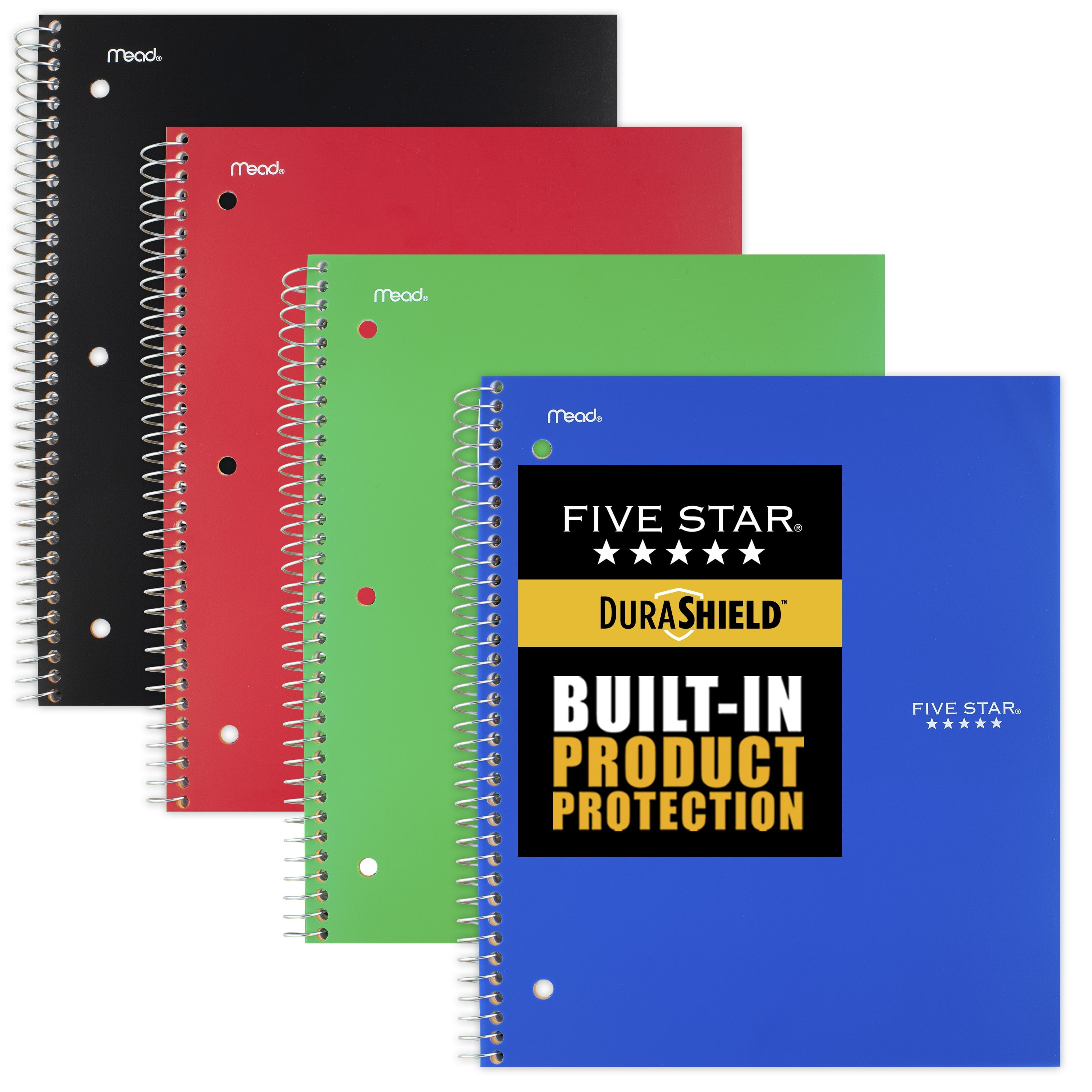 Five Star DuraShield Notebook with Antimicrobial Front Cover, 1 Subject, College Ruled, 4 Pack (820029-ECM)