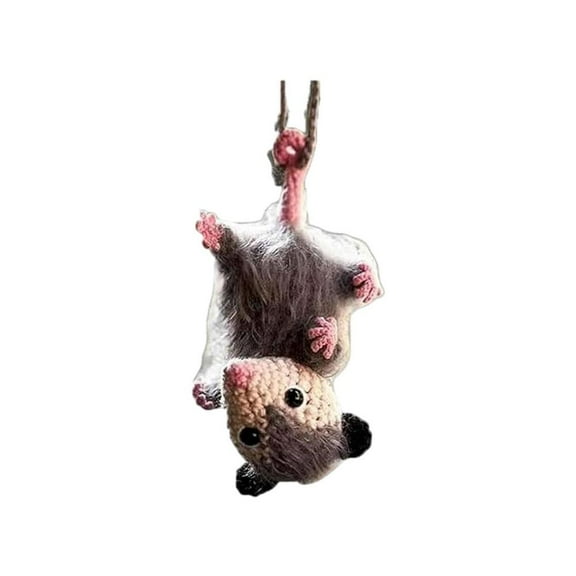 Hand-Crocheted Cute Mouse Car Ornament with Swinging Motion, Wool Craft Decoration for Car Mirror, Office, Home, or Seasonal Displays