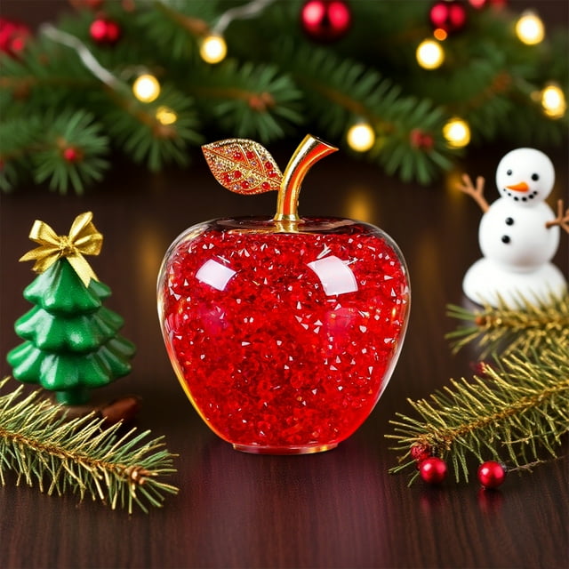 Adorno de Manzana de Cristal | Regalo Personalizado para Nochebuena | Decoración de Manzana Roja de Cristal | 10 X 7,5 Cm | Decoración Navideña Romántica | 1 Unidad
