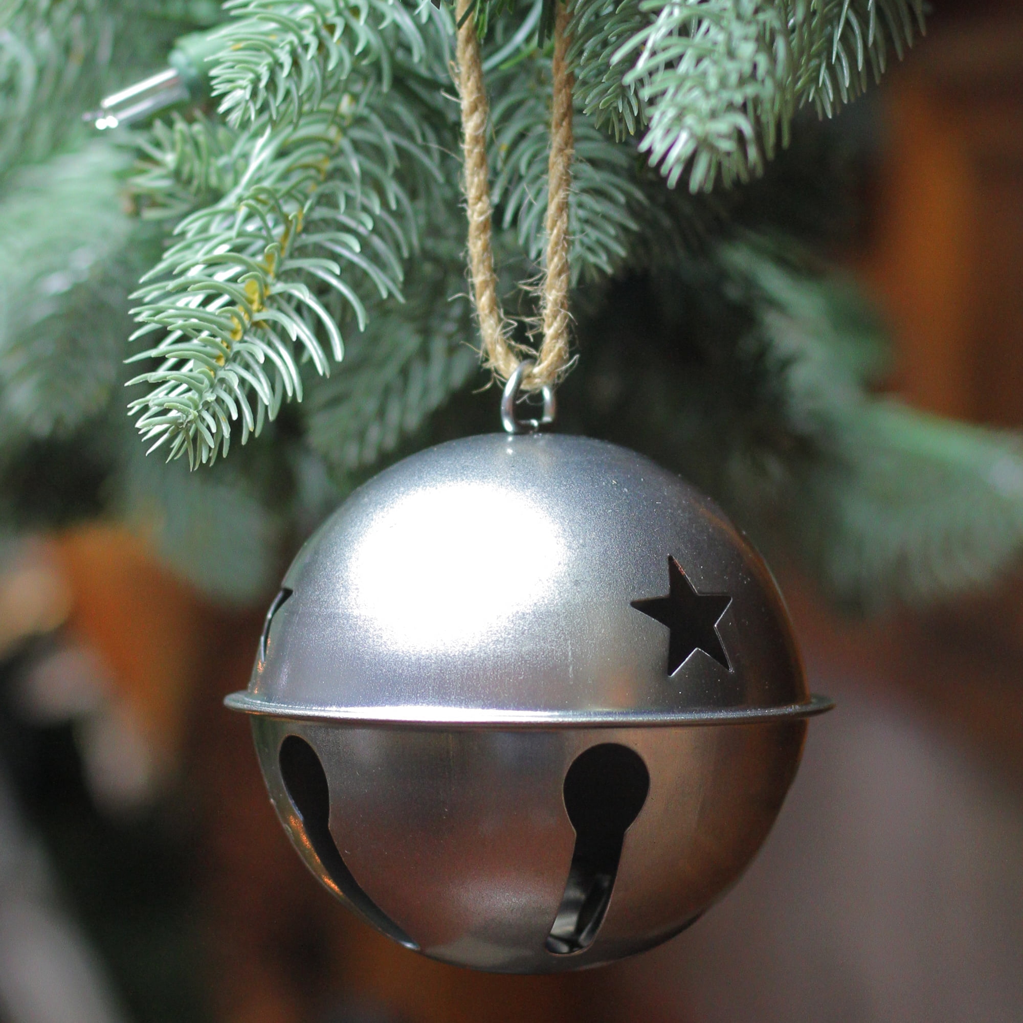 3.25" Silver Jingle Bell Christmas Ornament with Star Cutouts Walmart