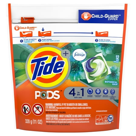 Tide PODS with Febreze, Liquid Laundry Detergent Pacs, Botanical Rain, 12 count