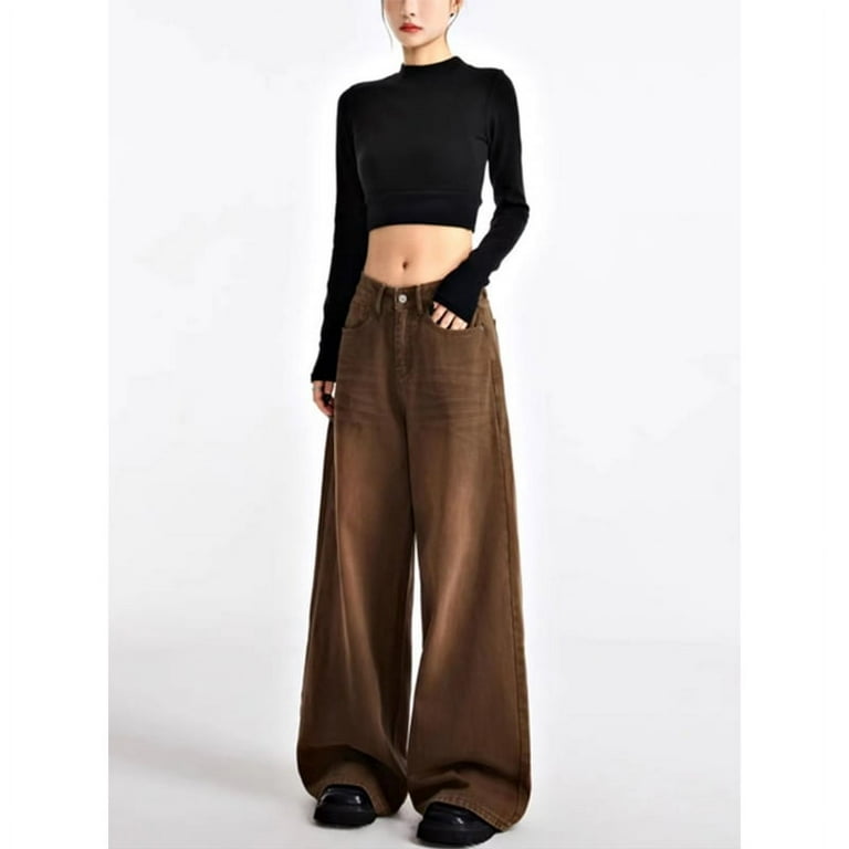 Women Brown Jeans 90s Aesthetic Y2k Vintage Baggy Denim Trouser