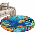 thumbnail image 2 of Ocean Coral Fish Round Area Rug 4 FT, Non Slip Indoor Outdoor Rug, Colorful Underwater World Seagrass Washable Soft Circular Carpet Non-Shedding Floor Mat for Coffee Table Nursery Foyer Balcony, 2 of 8