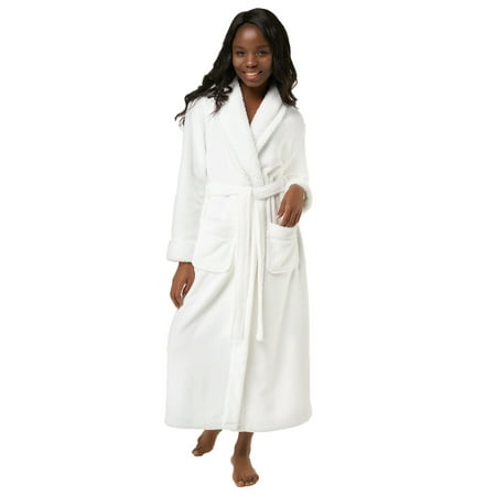 

Turquaz Linen Womens Plush Soft Robes Fleece Long Comfy Robe (Medium White)