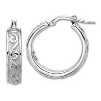 925 Sterling Silver Rhodium Plated Polished and Textured Round Hoop Earrings 25x23.4mm Wide 5.5mm Thick Hoop Earring for