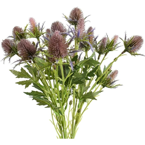 HUIANER 2Pcs Fake Silk Thistle 26.7'' Simulation Sea Holly for Wedding Bouquet Centerpiece Home Decor (Purple)