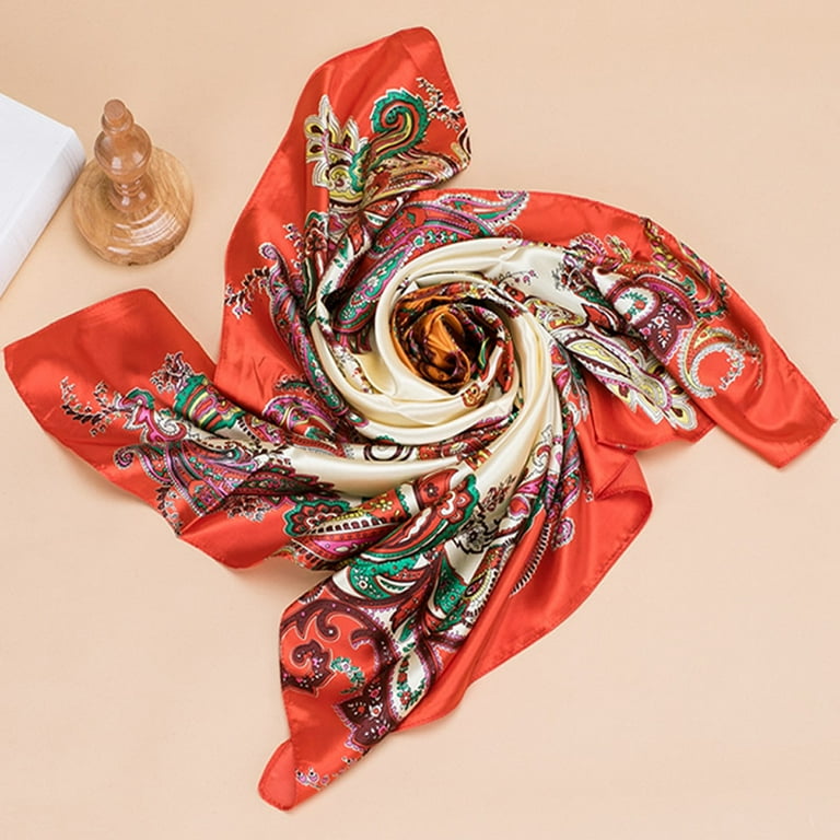 Yesbay 90x90cm Square Towel Imitated Silk Fabric Women Flower Print Head Wrap Scarf
