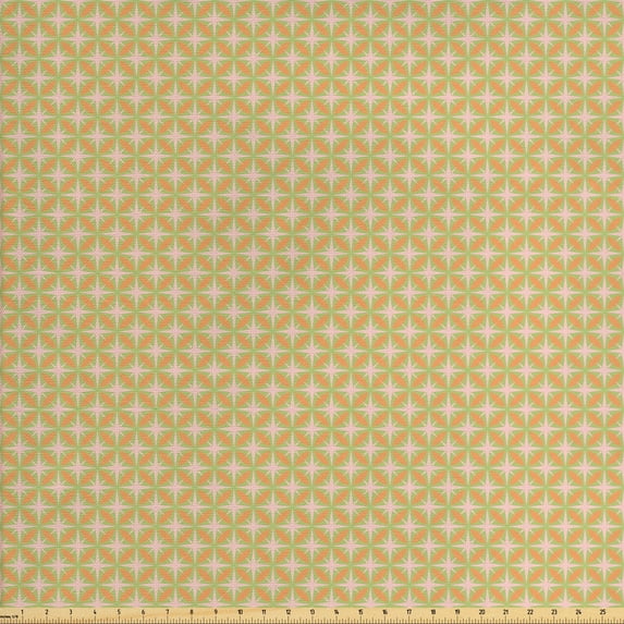 Vintage Upholstery Fabric by the Yard, Retro Abstract Floral Motif in Geometric Design Colorful Ornamental Art, Decorative Fabric for DIY and Home Accents, Rose Green and Orange by Ambesonne