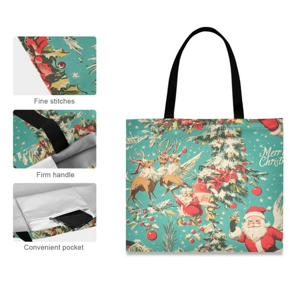 Canvas Tote Bag for Women Girls Design Print Vintage Christmas Cheer Tote