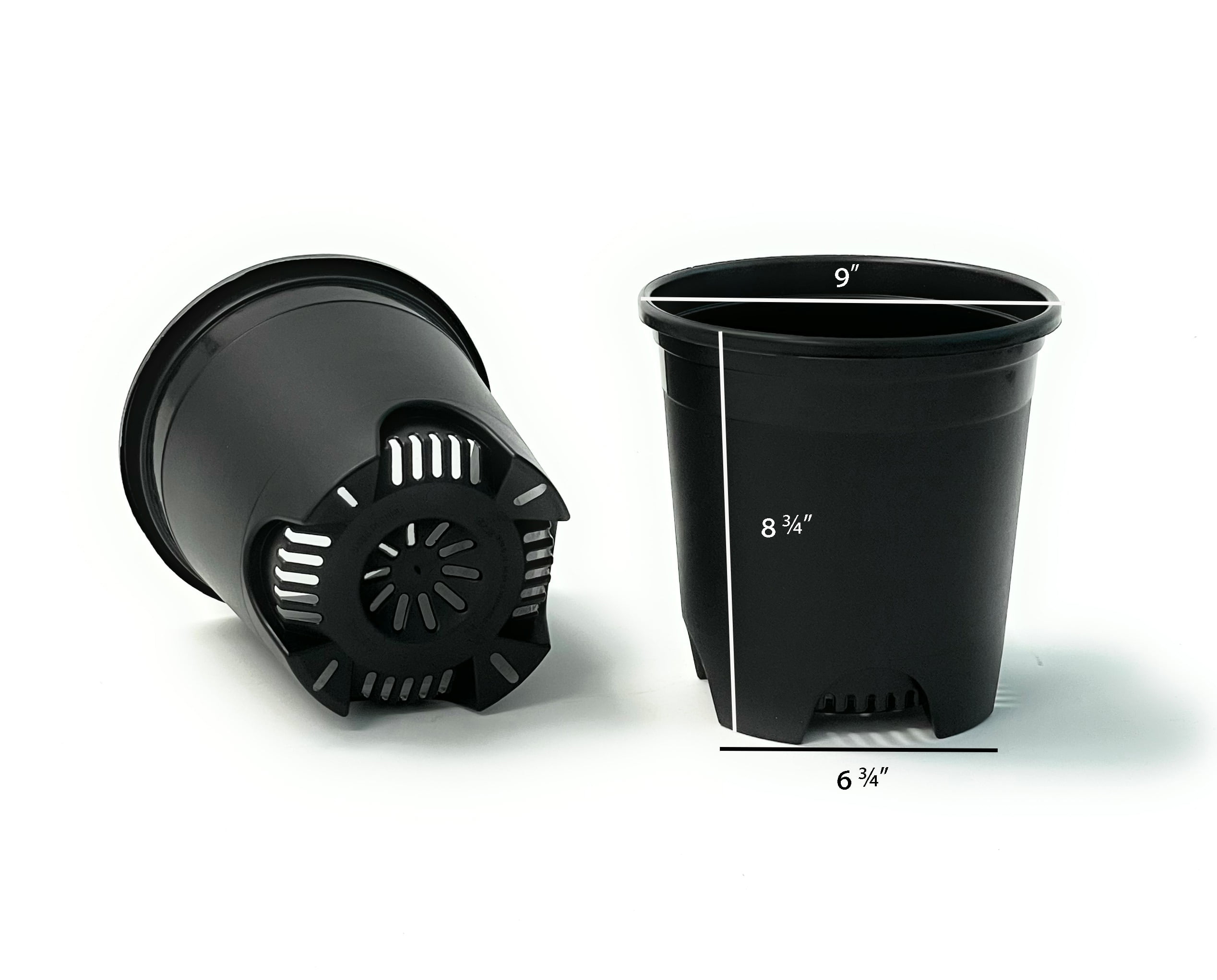 Cotta Planters 6-Pack 2 Gallon, 9" Plastic Nursery Plant Pots, Heavy Duty BPA-Free Recycled Plastic, Black