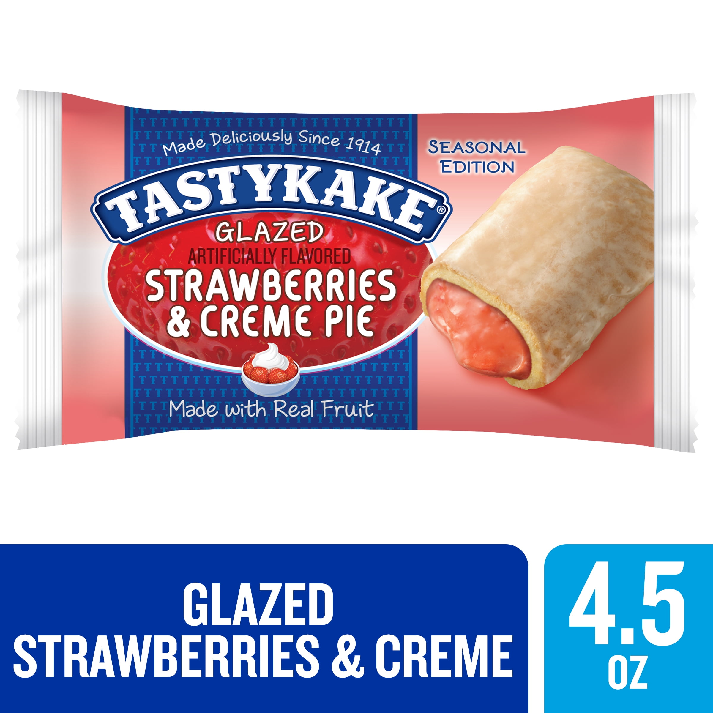 Tastykake Glazed Strawberries & Creme Flavored Pie, Soft Glazed Topped Pie, Shelf-Stable, 4.5 oz