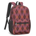 thumbnail image 2 of Red and Brown Argyle Pattern 17" School Backpacks for Teens,Waterproof Oxford Fabric,S-Shape Padded Straps for School,Travel,Hiking,Camping, 2 of 6