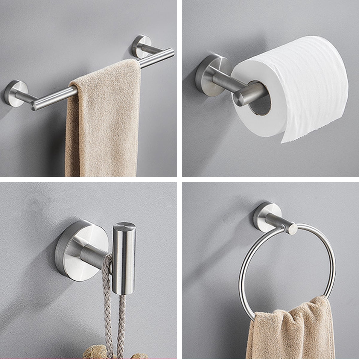 Porte-Serviettes Autocollant Double - Acier Inoxydable Brossé - Sans Percage - Pour Salle De Bain Et Cuisine