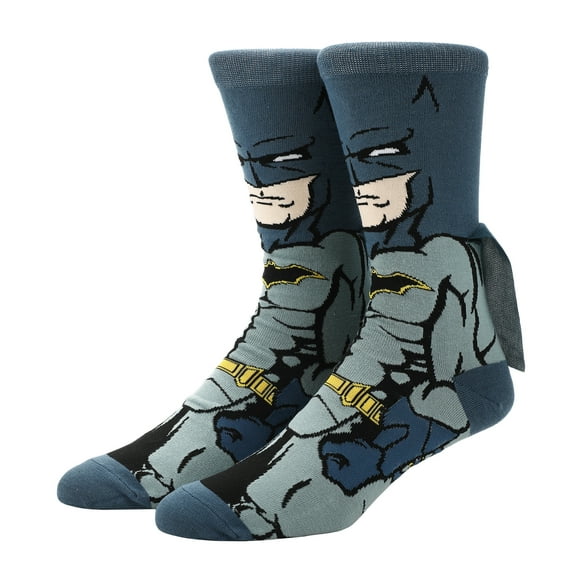 Batman Adult Gray Casual Crew Socks With Cape Attachments-OSFA