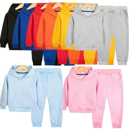 

Godderr 1-11 Years Kids Baby Boys Girls Solid Color Sweatshirt Outfits Hoodie Long Sleeve Tracksuit Set Pullover Gender Neutral Fall Set 2PCS