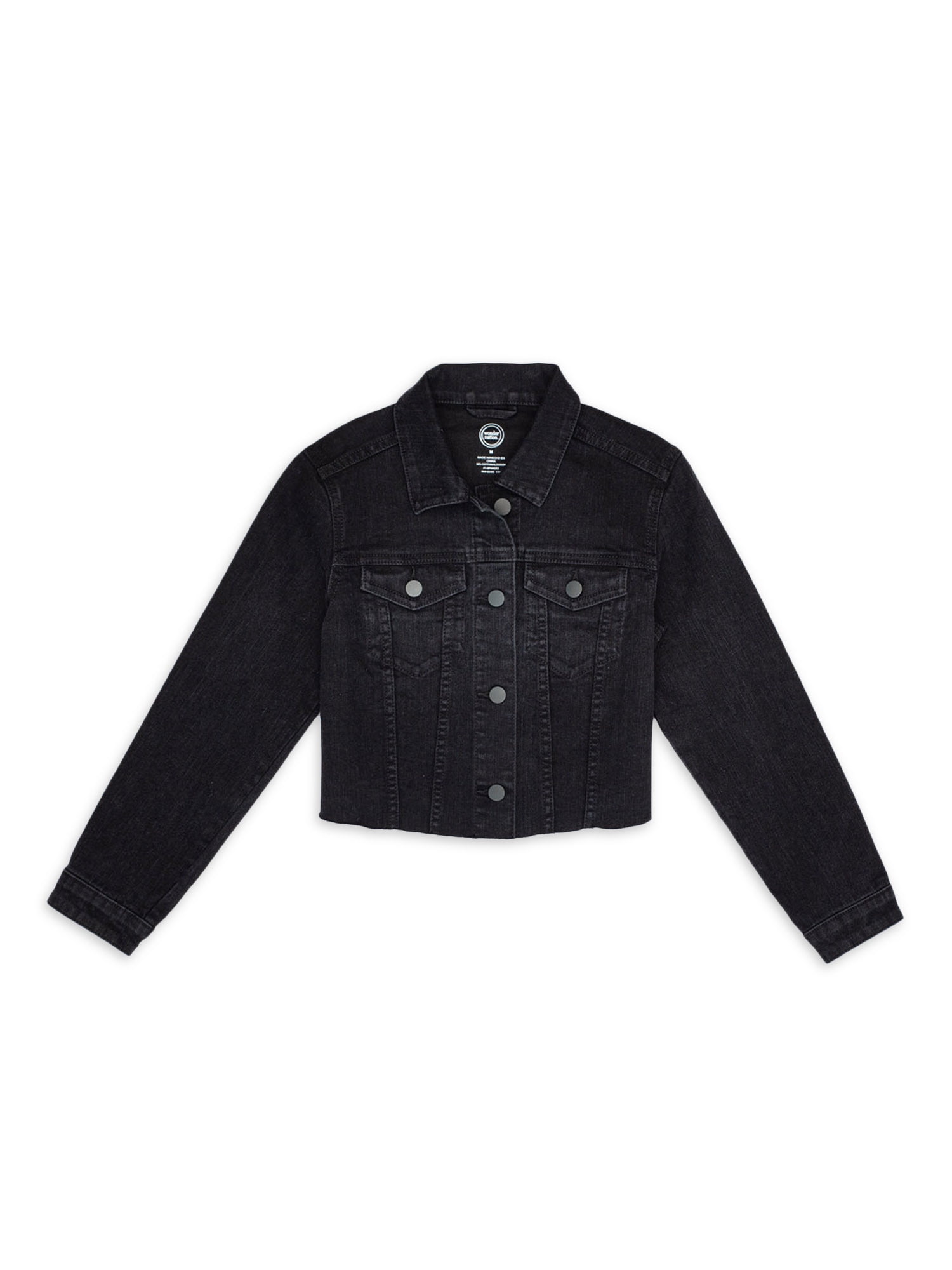 Wonder Nation Girls Washed Black Denim Jacket, Sizes 418 & Plus