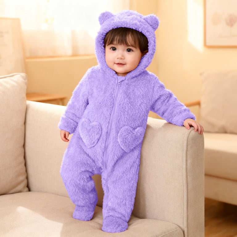Baby Onesie Purple Onesie Long Sleeve Zipper Jumpsuit Bear Hooded