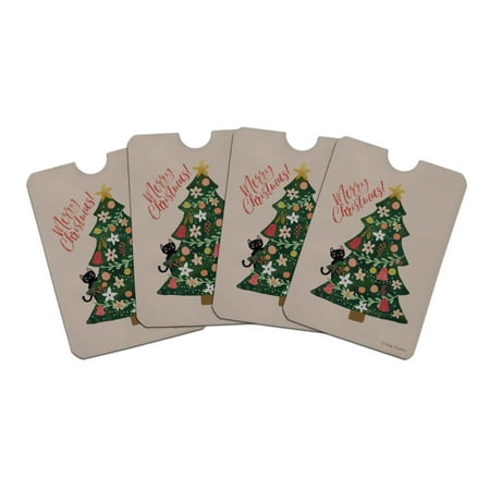 Christmas Tree with Cat Credit Card RFID Blocker Holder Protector Wallet Purse Sleeves Set of