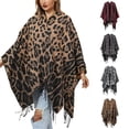 thumbnail image 5 of Xfvqtps Women Cape Fringed Hem Tassel Leopard Print Large Size Open Front Classical Warm Loose Windproof Coldproof Warm Winter Shawl Wraps Black, 5 of 6