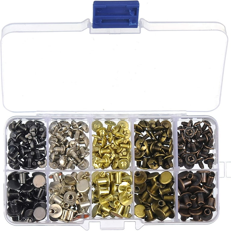 Weebee 100 Sets Round Flat Head Chicago Screws Buttons Metal Accessories  Studs Rivets Screwback Spots Nail Rivets for DIY Leather Crafting 8mm