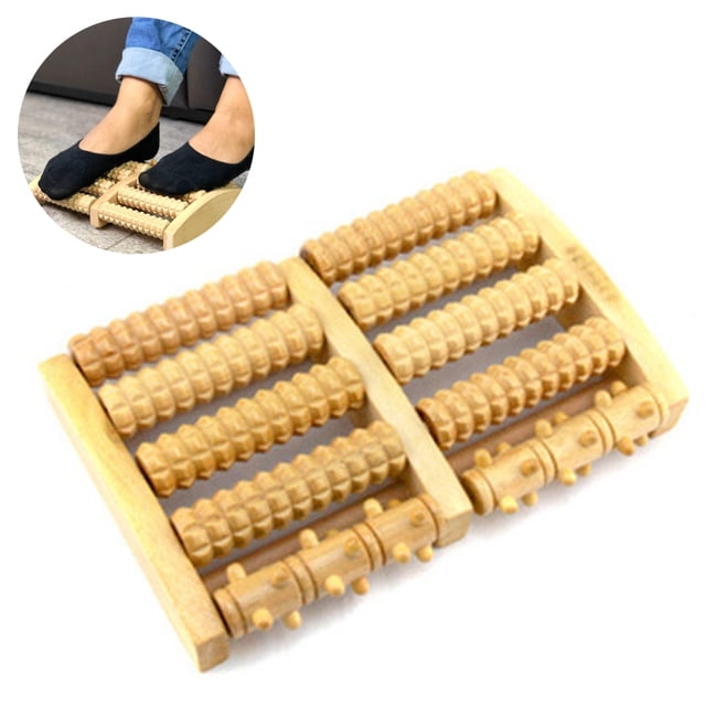 Masajeador de pies dual – Rodillo de masaje de madera para fascitis plantar, estrés, dolor de talón y arco – Terapia de tejido profundo Shiatsu con tabla de reflexología – Acupresión para pies,