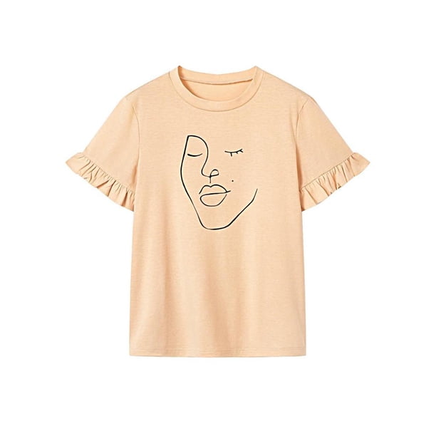 Camiseta de Mujer Tops de Verano Traje Suave Camiseta con Cuello Redondo para Viajes Compras Oficina XL
