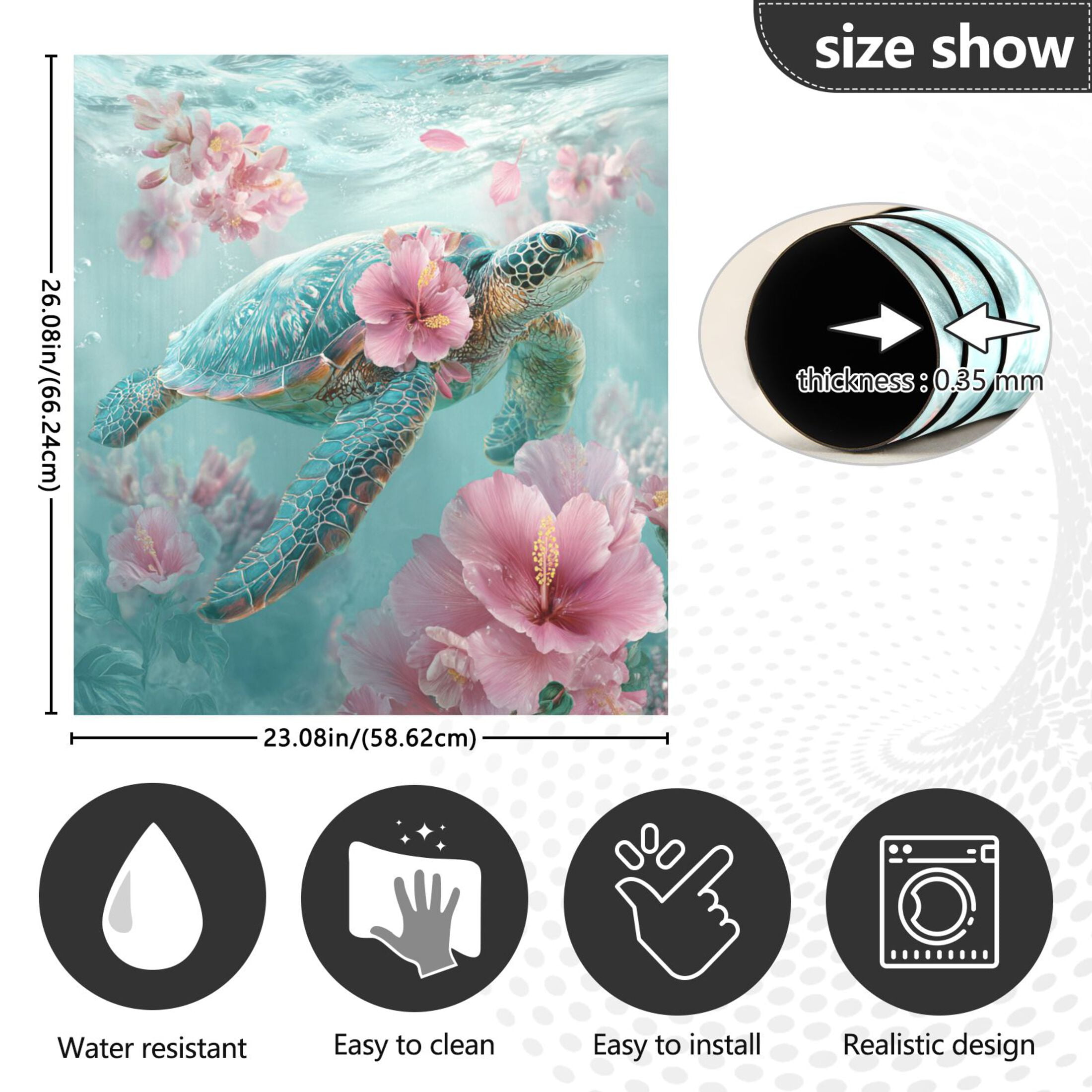 Dishwasher Magnetic Refrigerator Magnet Cover Sticker Home Decorative 23"x26" Sea Turtle with Hibiscus Flowers
