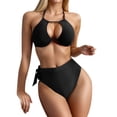 thumbnail image 4 of Women Solid Color High Waist Swimsuit With Underwire And Pads Hollow Sexy Bikini Set Pool Swim Wear, 4 of 8