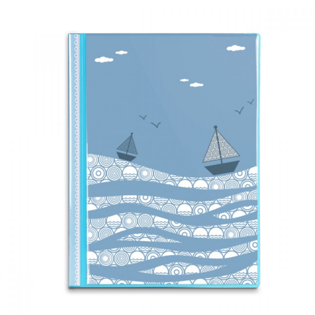 Ola de mar barco paisaje Cloud ilustración Carpeta combinada de protección de páginas