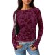 thumbnail image 1 of Blusa PRETTYGARDEN de Malla Floral Morada y Roja de Manga Larga Talla M, 1 of 8