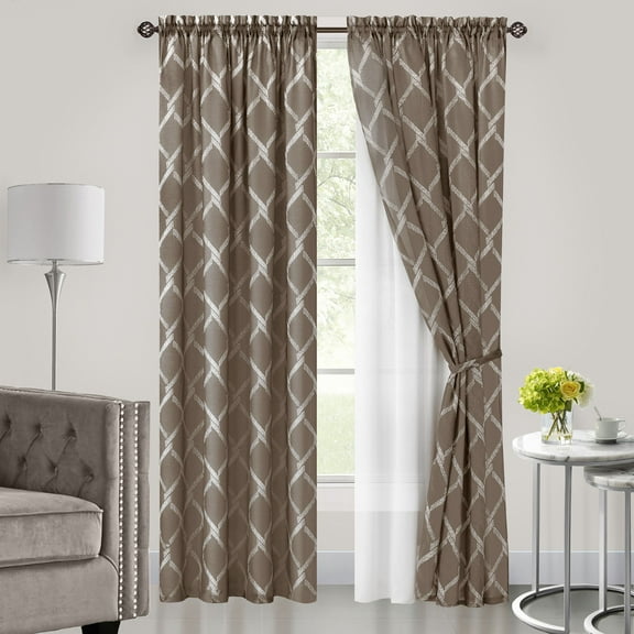 Achim Bombay Indoor Polyester Light Filtering Geometric Curtain Panel, Brown, 52-in W x 63-in L